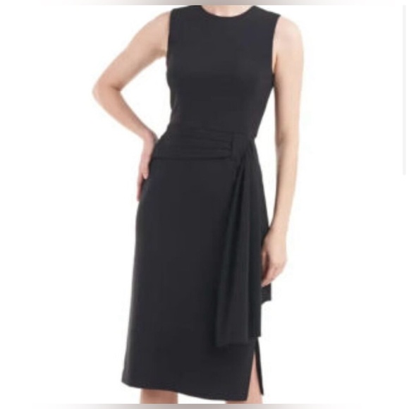 Kay Unger Black Raven Draped Sheath Midi Dress - Picture 3 of 8